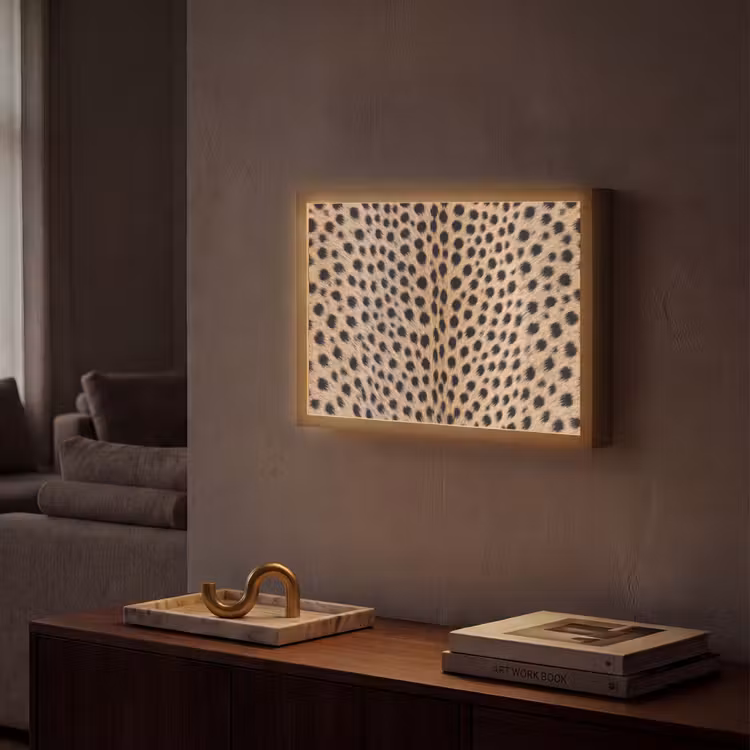 Vacht - Jachtluipaard - Zwart - Wit Light Box met batterij (Wandlamp) middel -sfeer1