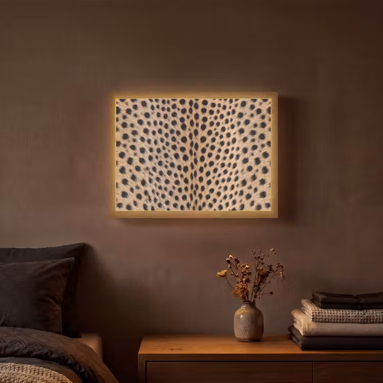 Vacht - Jachtluipaard - Zwart - Wit Light Box met batterij (Wandlamp) middel -sfeer4