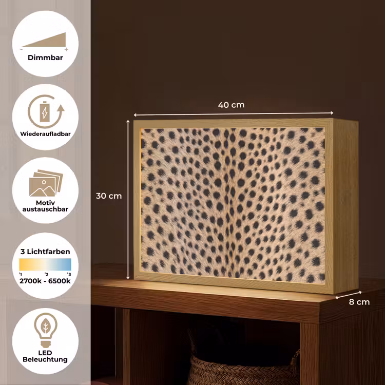 Vacht - Jachtluipaard - Zwart - Wit Light Box met batterij (Wandlamp) middel -USP_websiteoverzichtDE