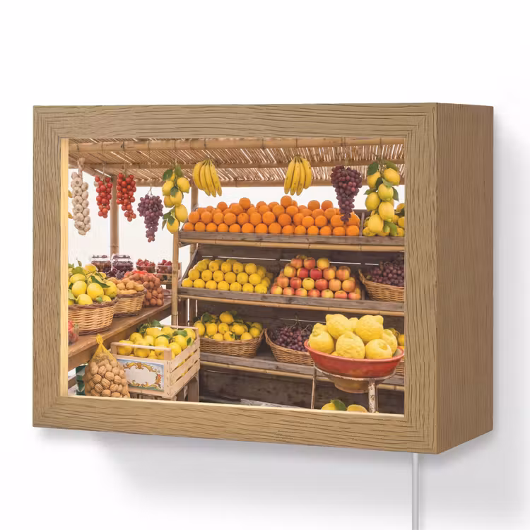 Lightbox - Wandleuchte - Marktstand – Obst – Frisch - Marktkraam - Fruit - Vers Light Box met kabel (Wandlamp) klein