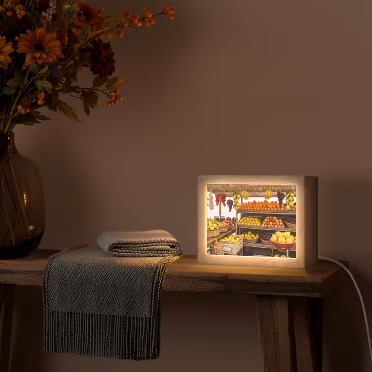 Lightbox - Wandleuchte - Marktstand – Obst – Frisch - Marktkraam - Fruit - Vers Light Box met kabel (Wandlamp) klein