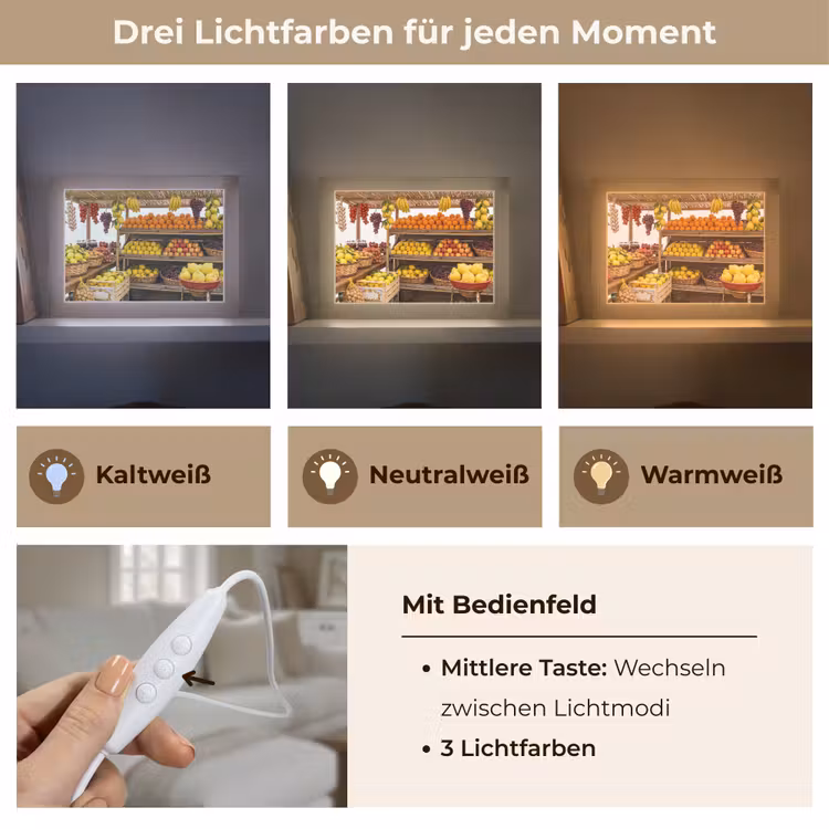 Lightbox - Wandleuchte - Marktstand – Obst – Frisch - Marktkraam - Fruit - Vers Light Box met kabel (Wandlamp) klein