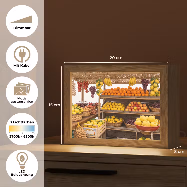 Lightbox - Wandleuchte - Marktstand – Obst – Frisch - Marktkraam - Fruit - Vers Light Box met kabel (Wandlamp) klein