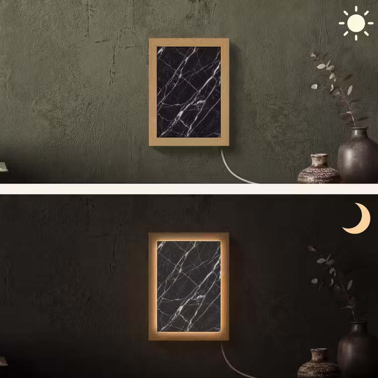 Marmer - Aders - Abstract - Zwart Light Box met kabel (Wandlamp) klein -sfeer3