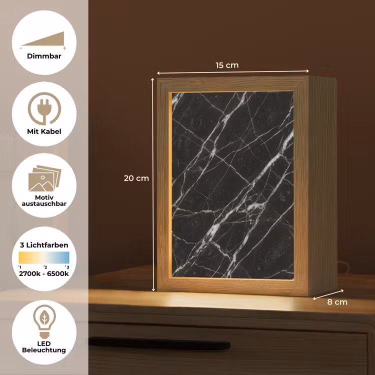 Marmer - Aders - Abstract - Zwart Light Box met kabel (Wandlamp) klein -USP_websiteoverzichtDE