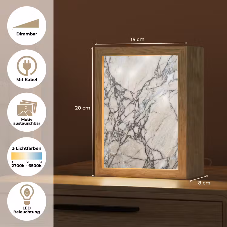 Marmer - Aderen - Patroon - Wit - Grijs Light Box met kabel (Wandlamp) klein -USP_websiteoverzichtDE