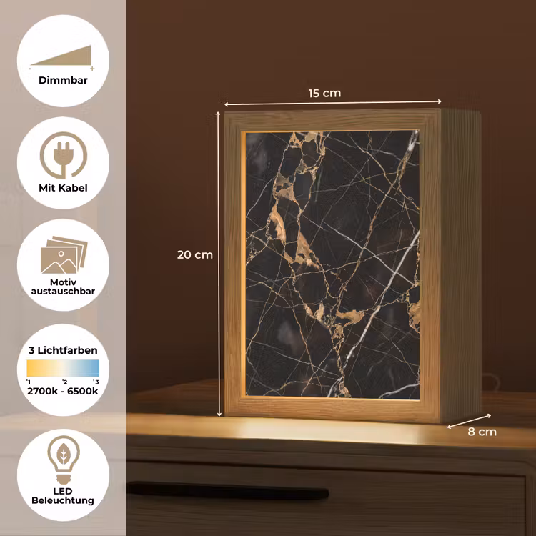 Marmer - Goud - Abstract - Zwart Light Box met kabel (Wandlamp) klein -USP_websiteoverzichtDE