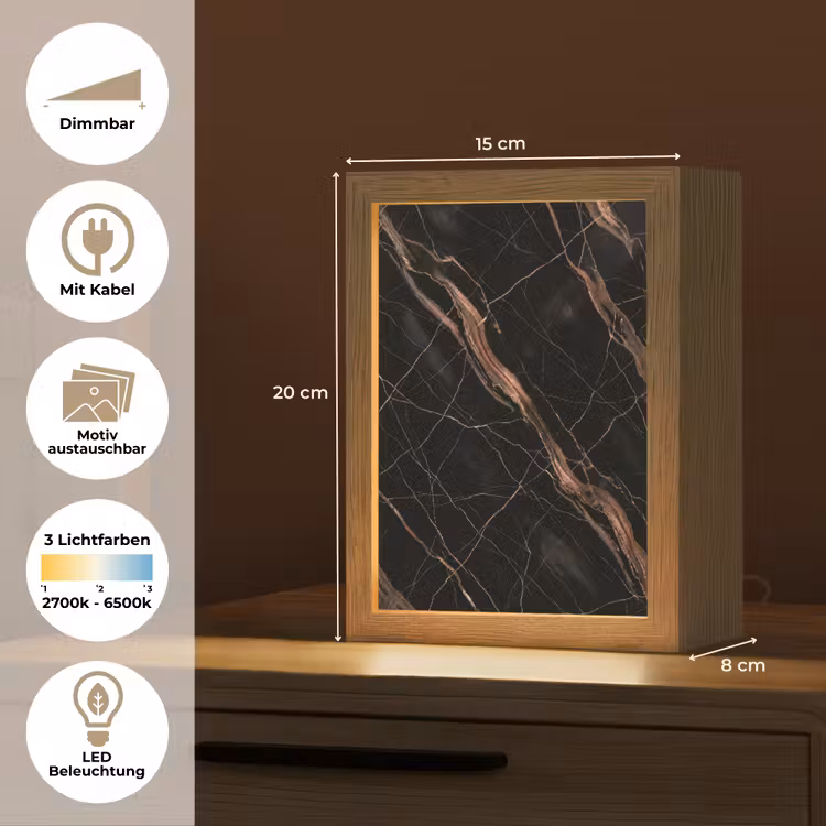 Marmer - Goud - Patroon - Luxe - Zwart Light Box met kabel (Wandlamp) klein -USP_websiteoverzichtDE