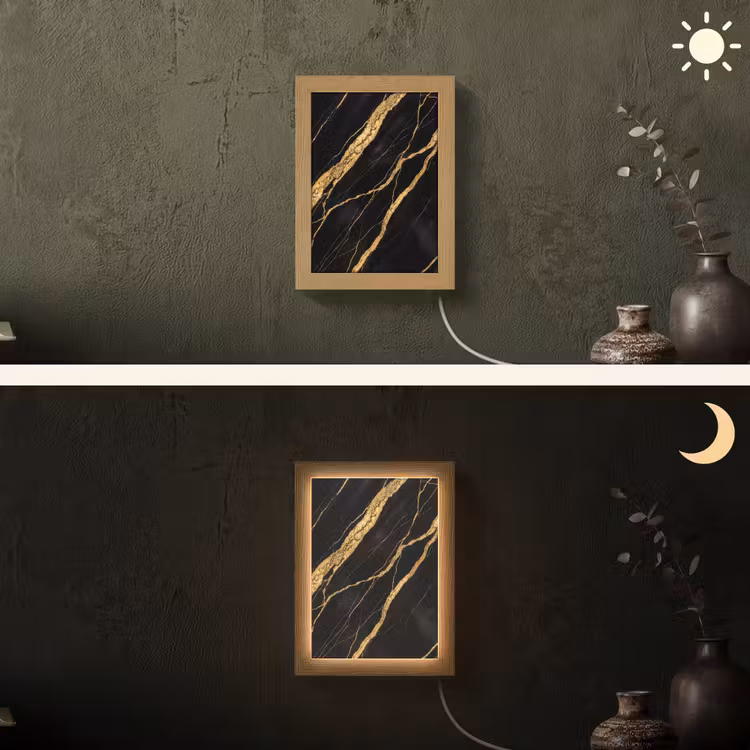 Marmer - Goud - Textuur - Abstract - Zwart Light Box met kabel (Wandlamp) klein -sfeer3