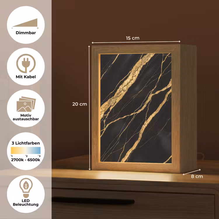 Marmer - Goud - Textuur - Abstract - Zwart Light Box met kabel (Wandlamp) klein -USP_websiteoverzichtDE