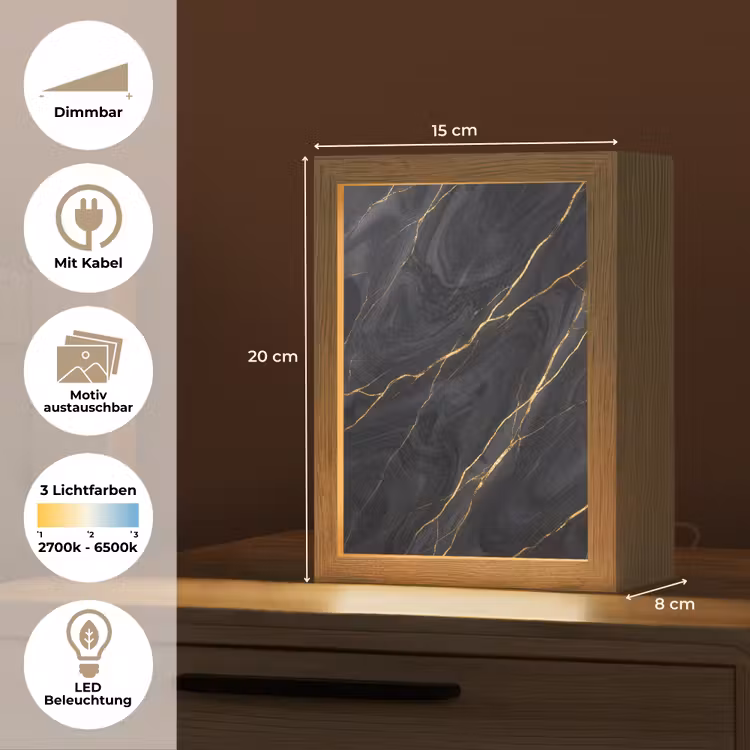 Marmer - Goudaders - Abstract - Modern - Zwart Light Box met kabel (Wandlamp) klein -USP_websiteoverzichtDE