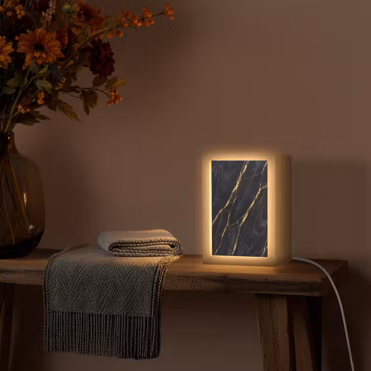 Marmer - Gouden aders - Abstract - Zwart Light Box met kabel (Wandlamp) klein -sfeer4