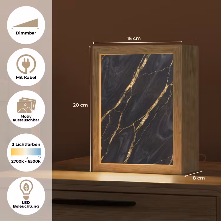 Marmer - Gouden aders - Abstract - Zwart Light Box met kabel (Wandlamp) klein -USP_websiteoverzichtDE