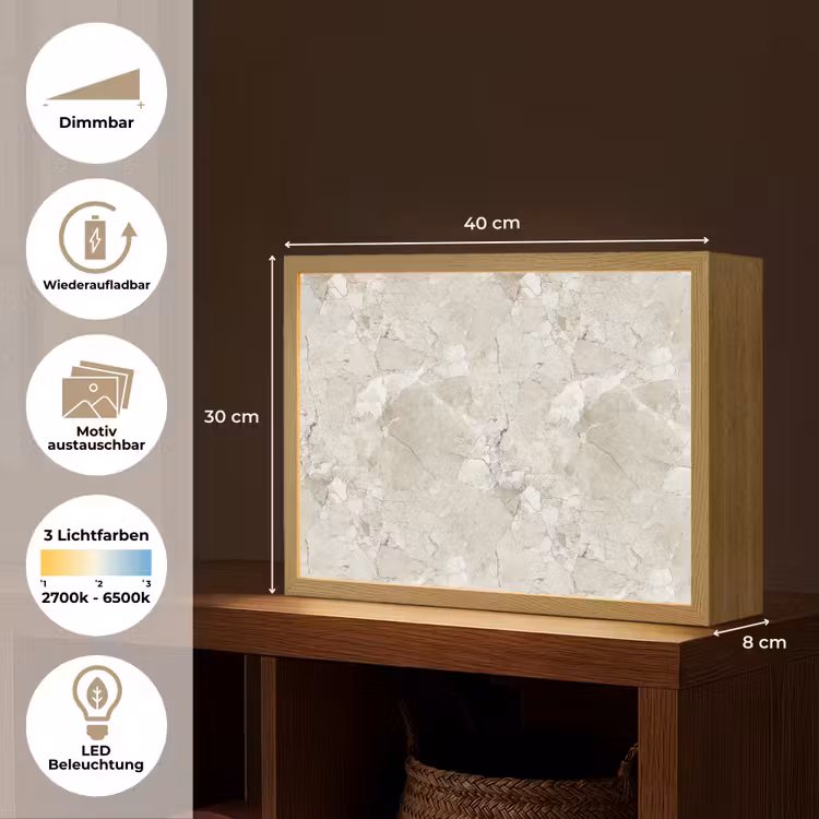 Marmer - Grijs - Aders Light Box met batterij (Wandlamp) middel 907 -USP_websiteoverzichtDE