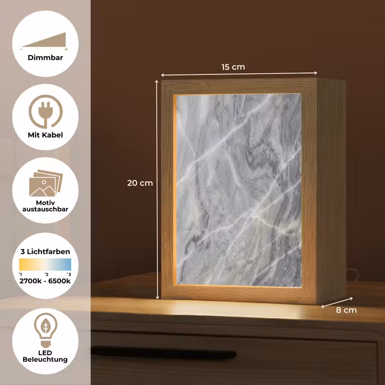 Marmer - Ader - Patroon - Abstract - Grijs Light Box met kabel (Wandlamp) klein -USP_websiteoverzichtDE