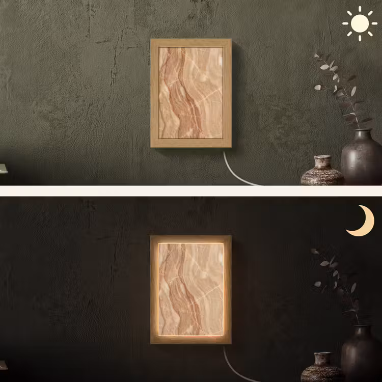 Marmer - Ader - Natuur - Abstract - Beige Light Box met kabel (Wandlamp) klein -sfeer3