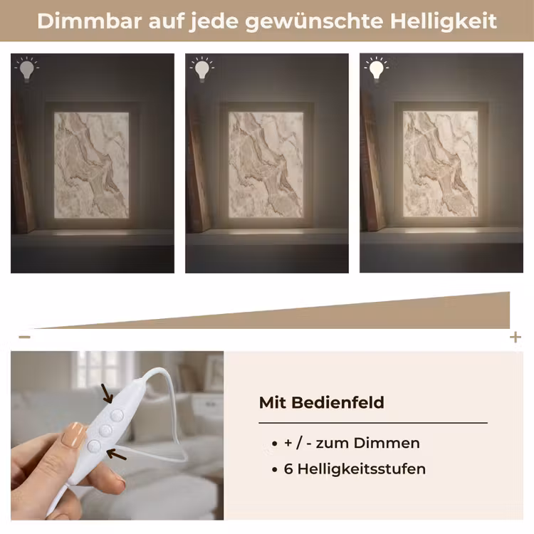 Marmer - Aderen - Textuur - Beige - Modern Light Box met kabel (Wandlamp) klein -USP_dimbaarDE