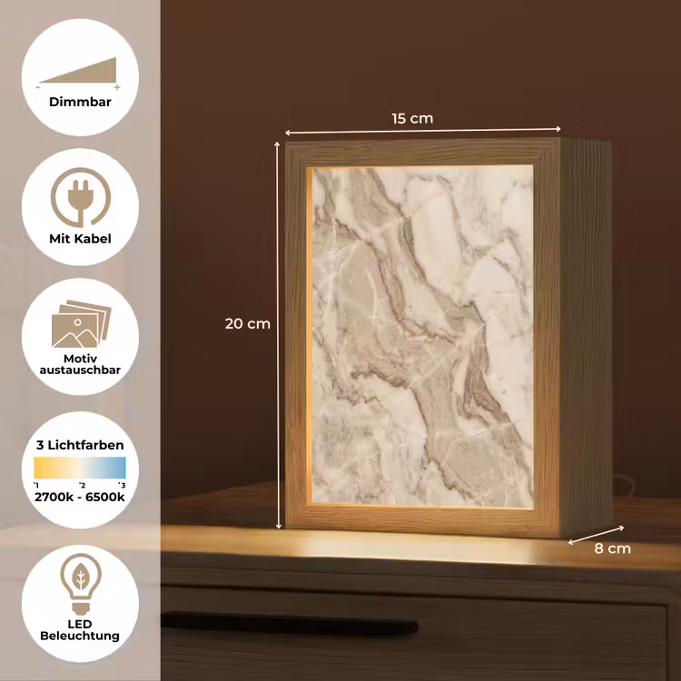 Marmer - Aderen - Textuur - Beige - Modern Light Box met kabel (Wandlamp) klein -USP_websiteoverzichtDE