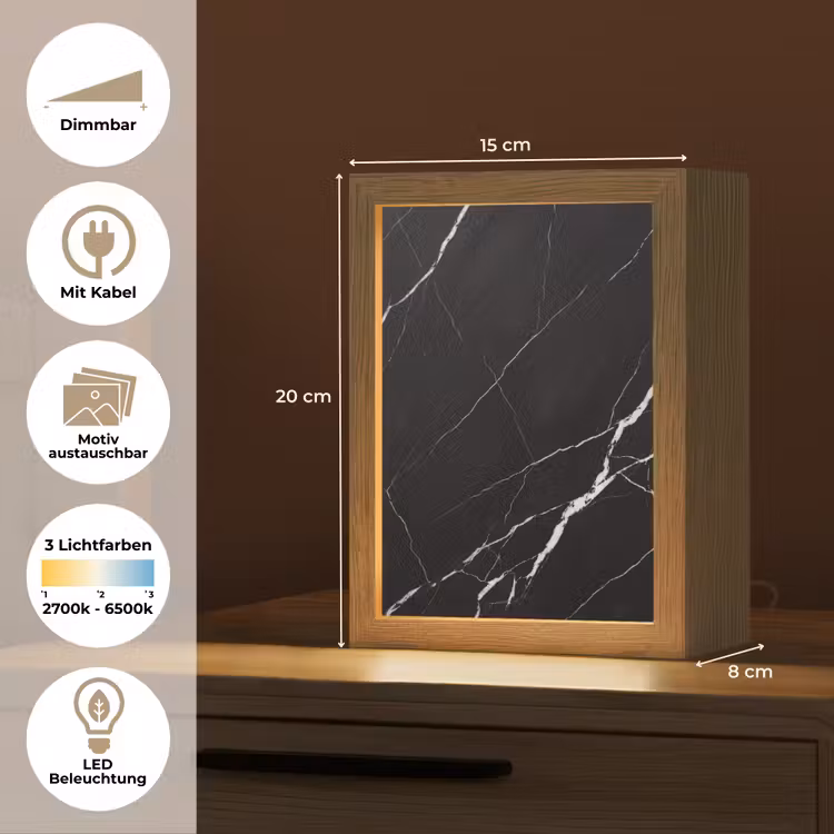 Marmer - Patroon - Abstract - Modern - Zwart Light Box met kabel (Wandlamp) klein -USP_websiteoverzichtDE