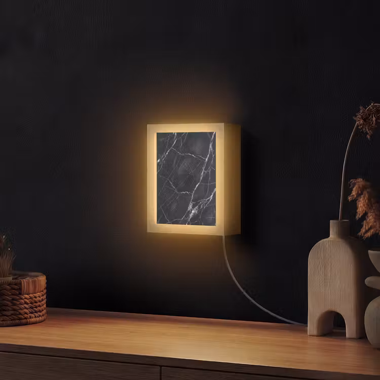 Marmer - Patroon - Modern - Zwart - Wit Light Box met kabel (Wandlamp) klein -sfeer1