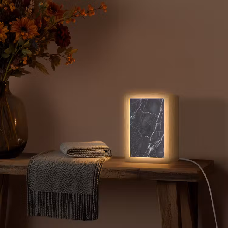Marmer - Patroon - Modern - Zwart - Wit Light Box met kabel (Wandlamp) klein -sfeer4