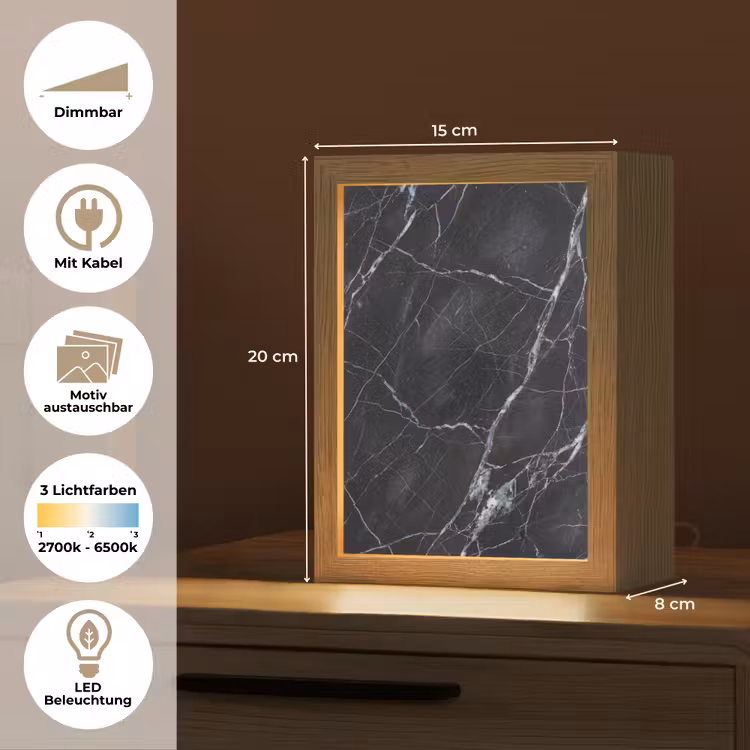 Marmer - Patroon - Modern - Zwart - Wit Light Box met kabel (Wandlamp) klein -USP_websiteoverzichtDE