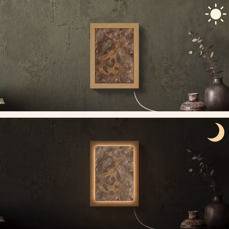 Marmer - Patroon - Natuur - Bruin - Goud Light Box met kabel (Wandlamp) klein -sfeer3