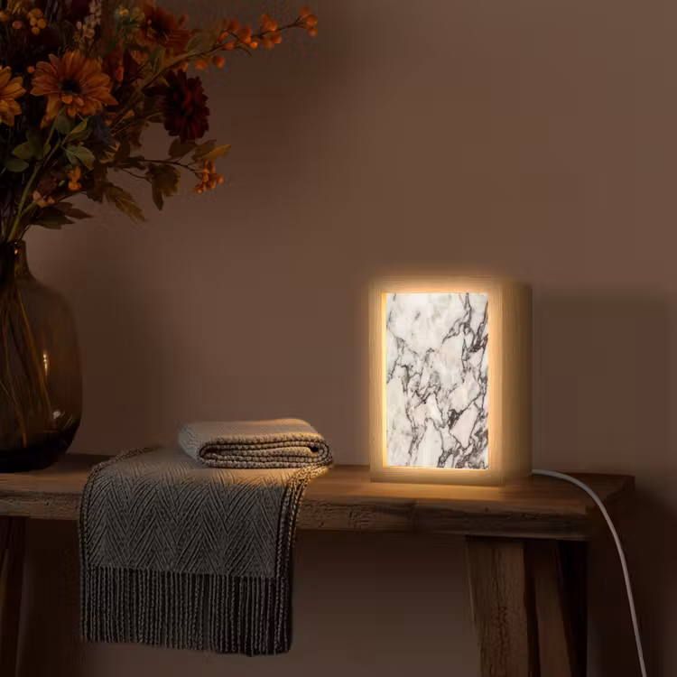 Marmer - Textuur - Abstract - Wit - Bruin Light Box met kabel (Wandlamp) klein -sfeer4