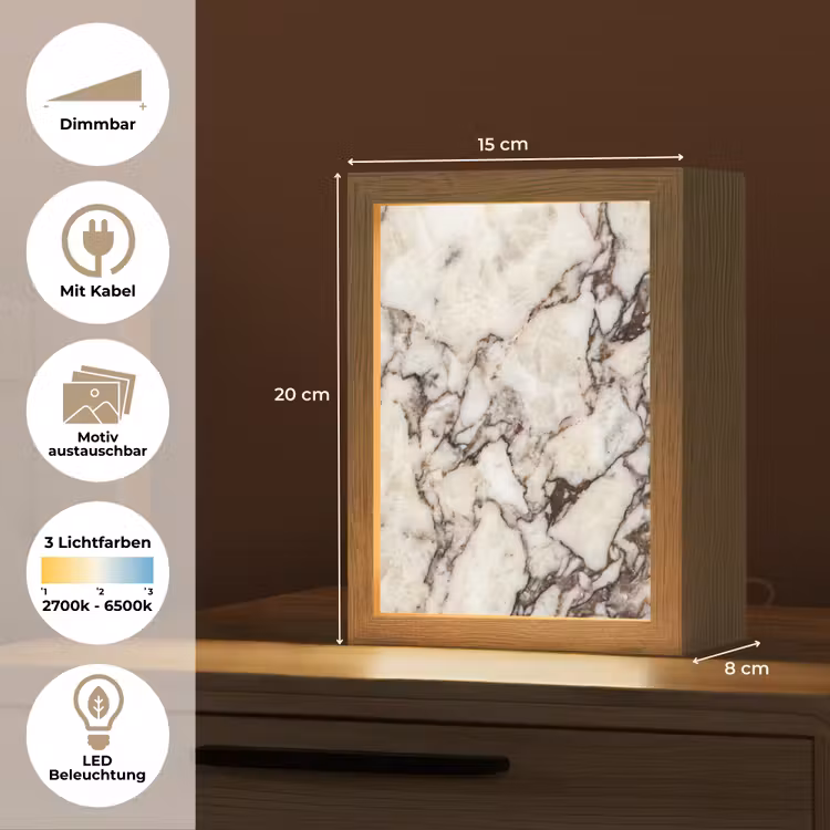 Marmer - Textuur - Abstract - Wit - Bruin Light Box met kabel (Wandlamp) klein -USP_websiteoverzichtDE
