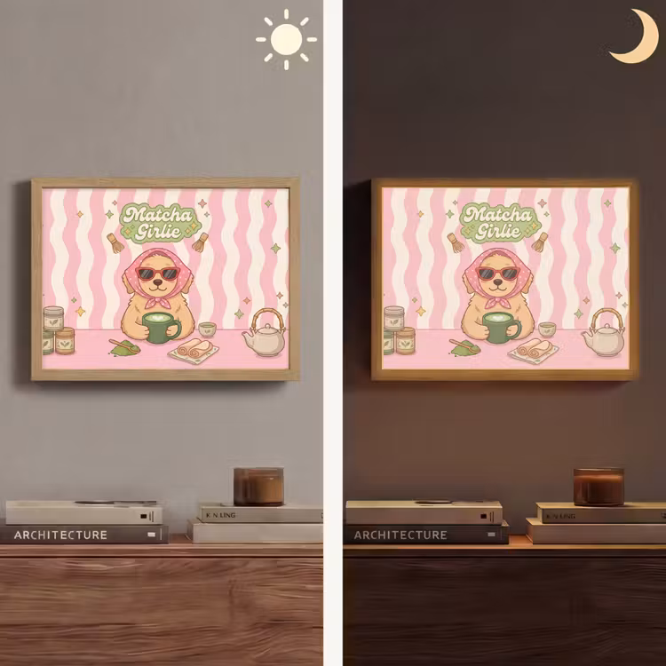 Matcha - Hond - Roze - Groen Light Box met batterij (Wandlamp) middel -sfeer3