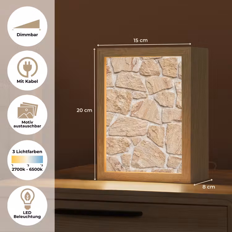 Muur - Steen - Patroon - Rustiek - Beige Light Box met kabel (Wandlamp) klein -USP_websiteoverzichtDE