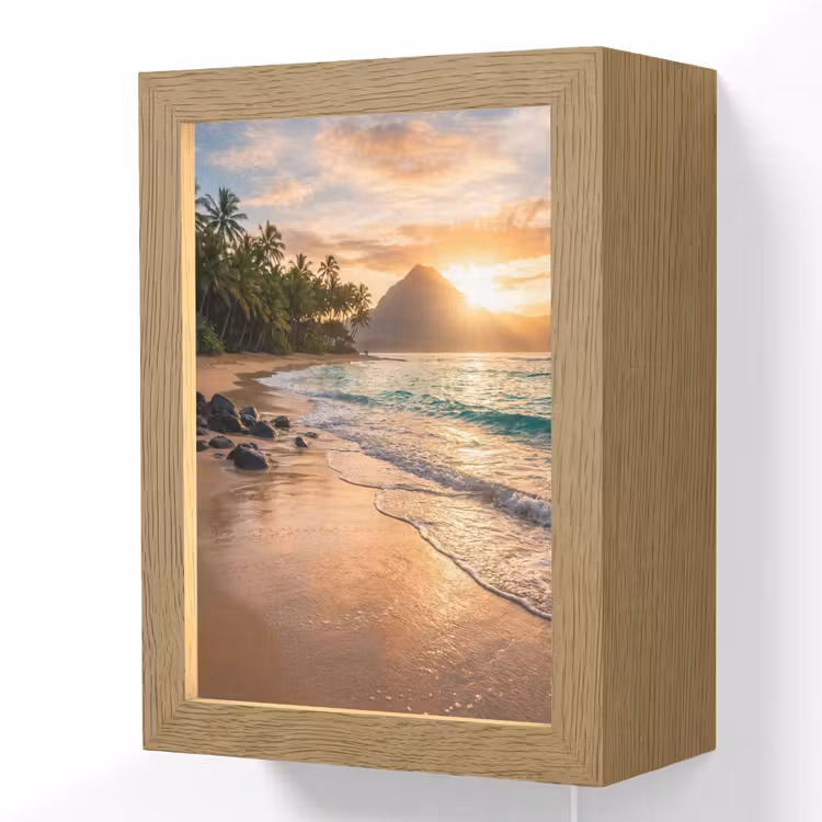 Zee - Berg - Landschap - Tropisch - Goud Light Box met kabel (Wandlamp) klein -3d
