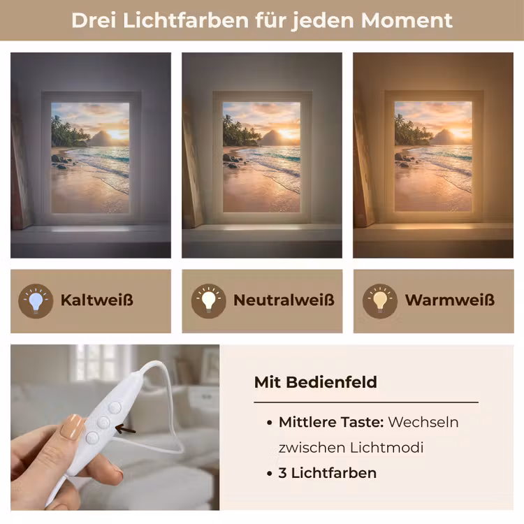 Zee - Berg - Landschap - Tropisch - Goud Light Box met kabel (Wandlamp) klein -USP_lichtkleurDE
