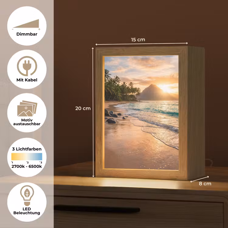 Zee - Berg - Landschap - Tropisch - Goud Light Box met kabel (Wandlamp) klein -USP_websiteoverzichtDE