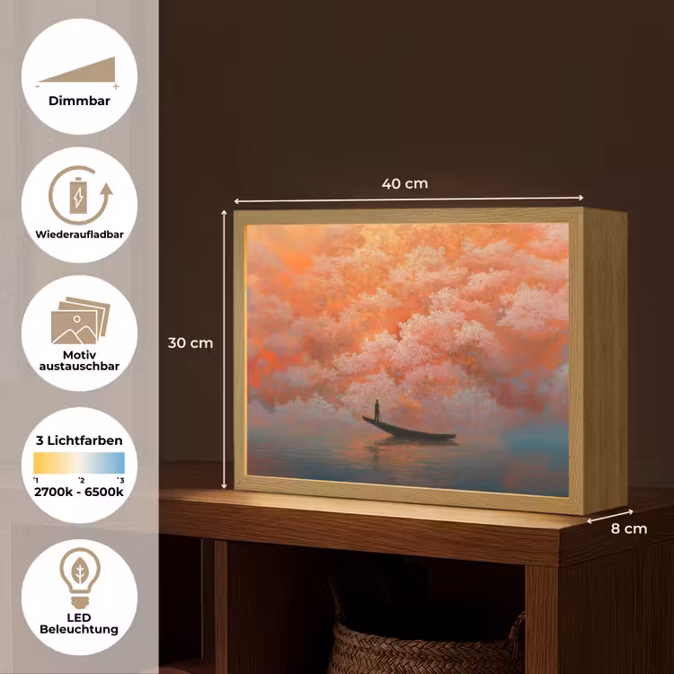 Zee - Boot - Wolken - Oranje Light Box met batterij (Wandlamp) middel -USP_websiteoverzichtDE