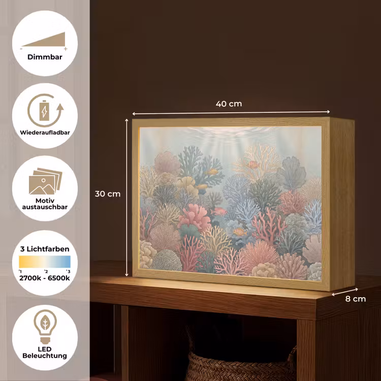 Zee - Koraal - Vis - Natuur - Kleurrijk Light Box met batterij (Wandlamp) middel -USP_websiteoverzichtDE