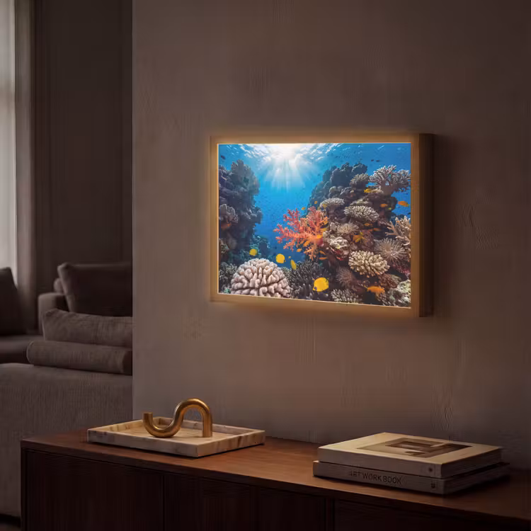 Zee - Koraalrif - Natuur - Levendig - Blauw Light Box met batterij (Wandlamp) middel -sfeer1