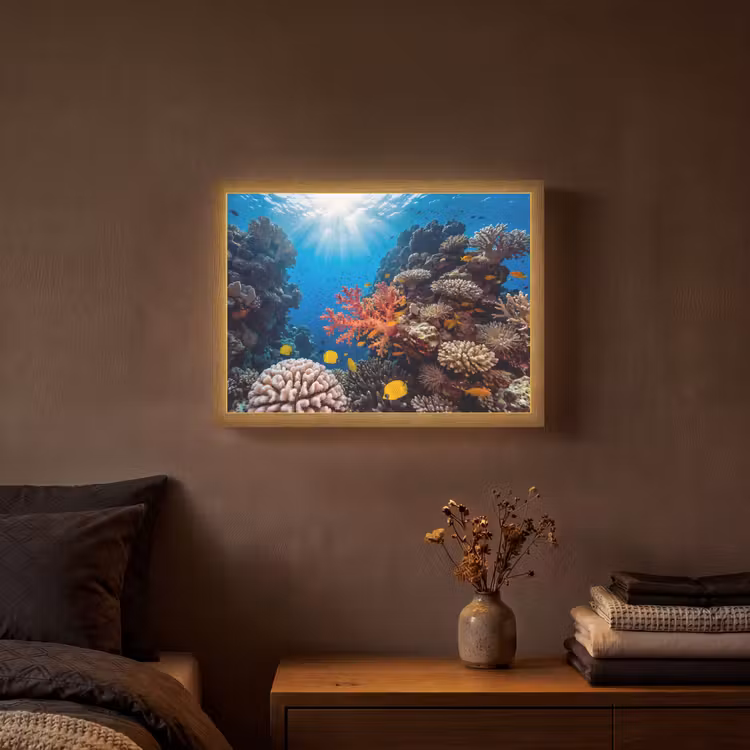 Zee - Koraalrif - Natuur - Levendig - Blauw Light Box met batterij (Wandlamp) middel -sfeer4
