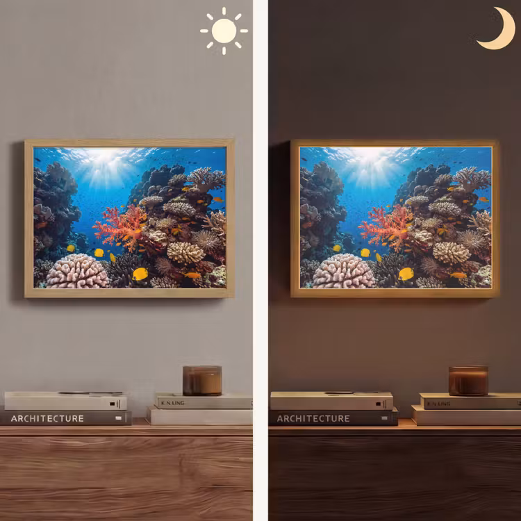 Zee - Koraalrif - Natuur - Levendig - Blauw Light Box met batterij (Wandlamp) middel -sfeer3