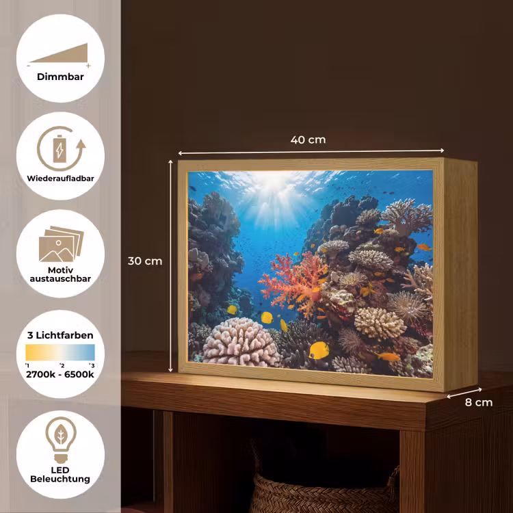 Zee - Koraalrif - Natuur - Levendig - Blauw Light Box met batterij (Wandlamp) middel -USP_websiteoverzichtDE