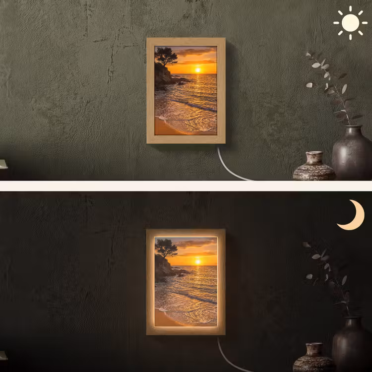 Zee - Kust - Zonsondergang - Natuur - Oranje Light Box met kabel (Wandlamp) klein -sfeer3