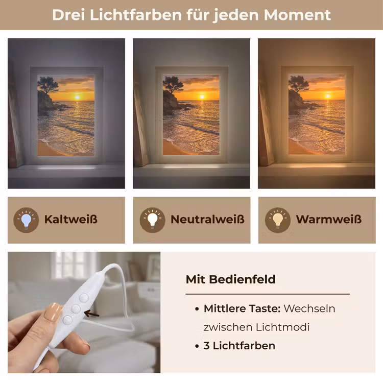 Zee - Kust - Zonsondergang - Natuur - Oranje Light Box met kabel (Wandlamp) klein -USP_lichtkleurDE