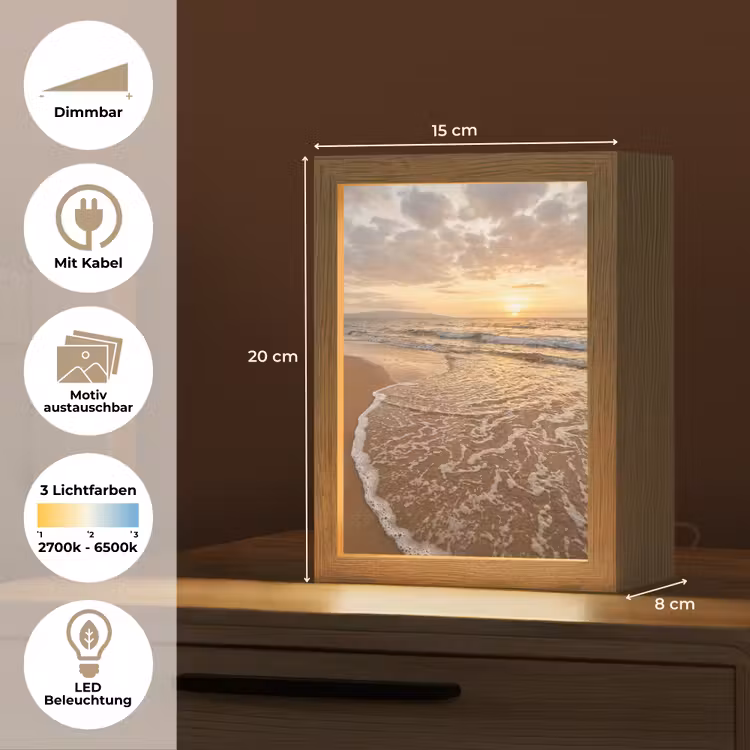 Zee - Kustlijn - Wolken - Landschap - Oranje Light Box met kabel (Wandlamp) klein -USP_websiteoverzichtDE