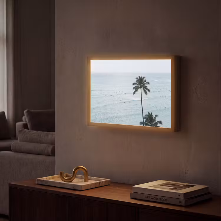 Oceaan - Palmbomen - Surfers Light Box met batterij (Wandlamp) middel -sfeer1