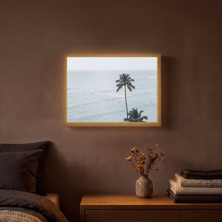 Oceaan - Palmbomen - Surfers Light Box met batterij (Wandlamp) middel -sfeer4