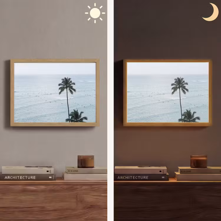 Oceaan - Palmbomen - Surfers Light Box met batterij (Wandlamp) middel -sfeer3