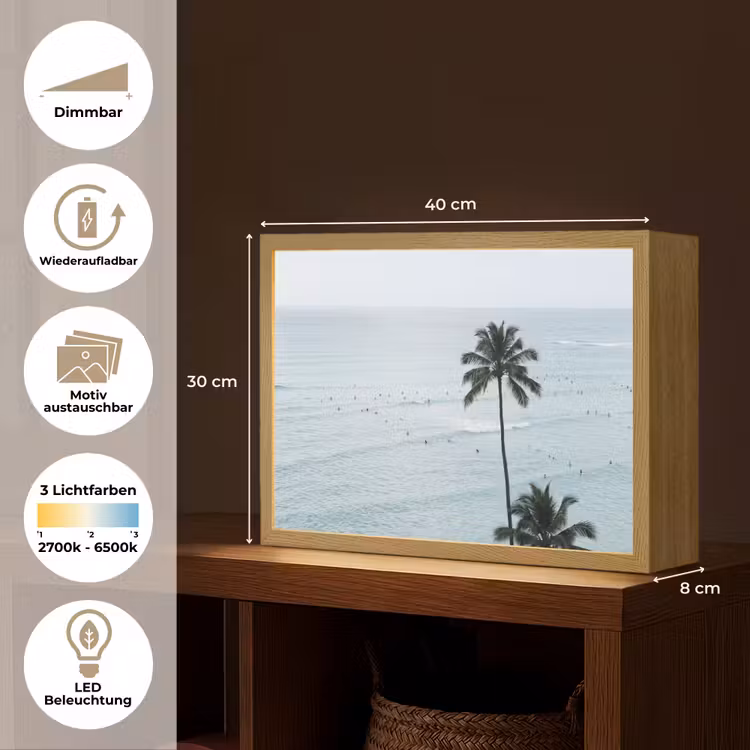 Oceaan - Palmbomen - Surfers Light Box met batterij (Wandlamp) middel -USP_websiteoverzichtDE