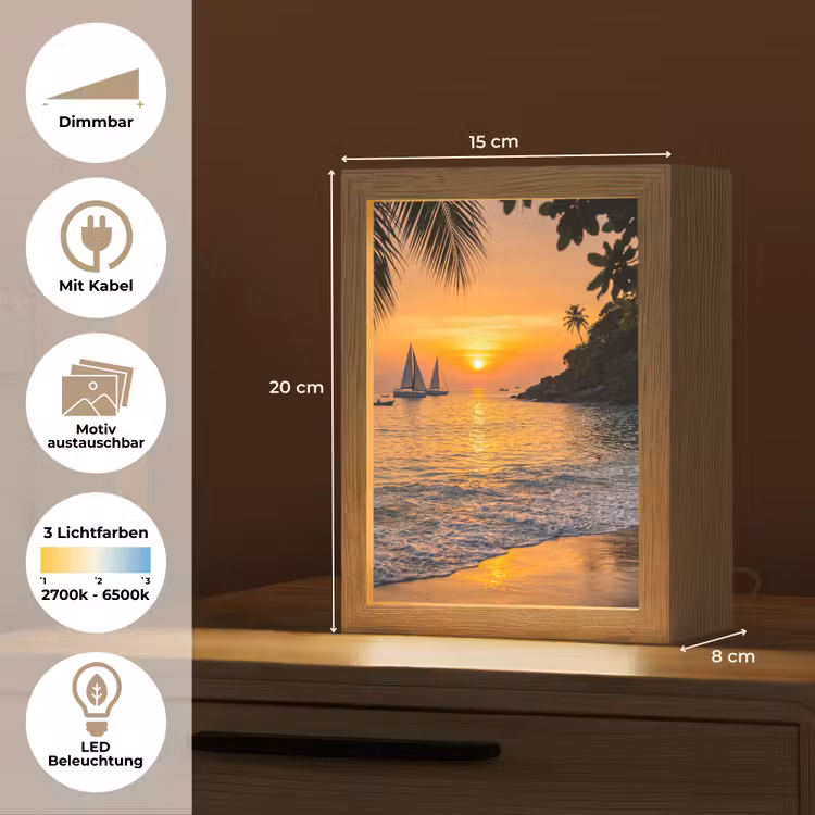 Zee - Zonsondergang - Boot - Natuur - Oranje Light Box met kabel (Wandlamp) klein -USP_websiteoverzichtDE