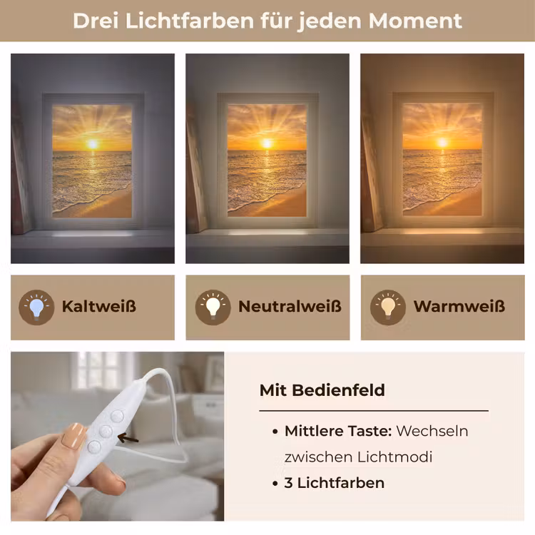 Zee - Zonsondergang - Golven - Kust - Oranje Light Box met kabel (Wandlamp) klein -USP_lichtkleurDE