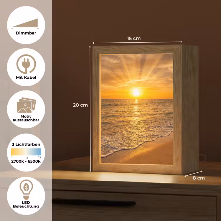 Zee - Zonsondergang - Golven - Kust - Oranje Light Box met kabel (Wandlamp) klein -USP_websiteoverzichtDE